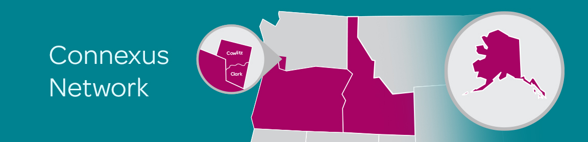 Icons of Oregon, Alaska, Idaho, and Southern Washington counties map shapes.