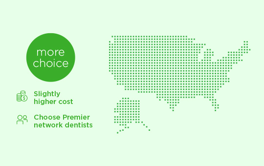 Delta Dental Premier network graphic displaying the premier network of dentists they provide at a slightly higher cost