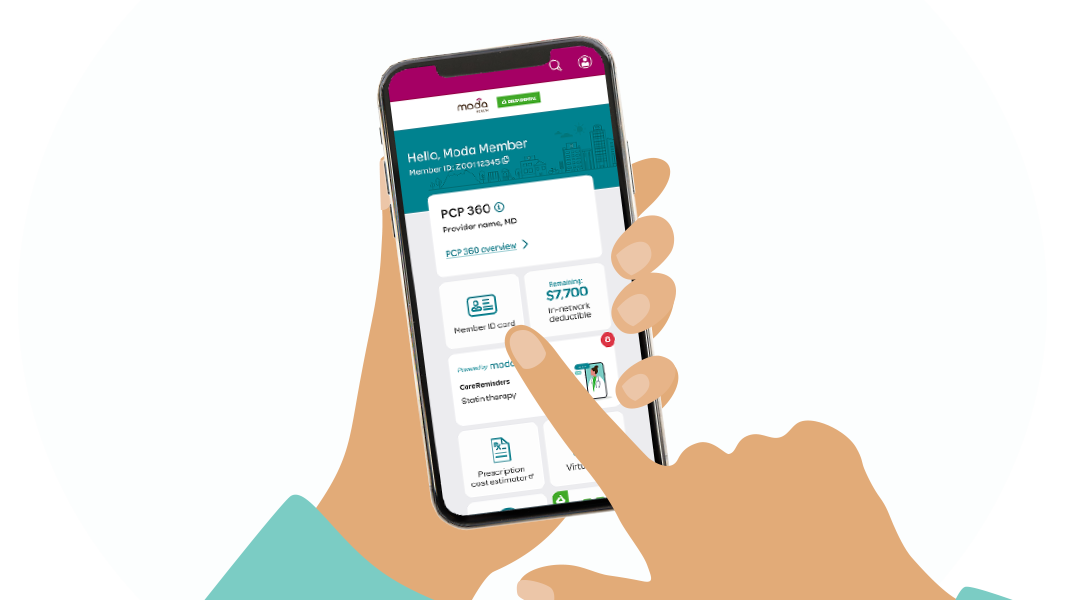 An illustration of a person using the Moda health app
