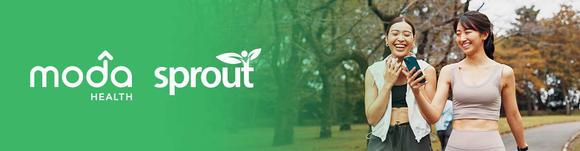 a Moda Sprout icon showing two women looking up the sprout app on their phone