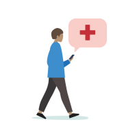 Icon of man holding smartphone displaying personalized care reminders, showing health programs that help members stay on track with wellness goals.