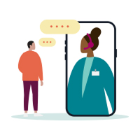 Icon of two people chatting live, representing coaching support that helps members achieve their health and wellness goals.