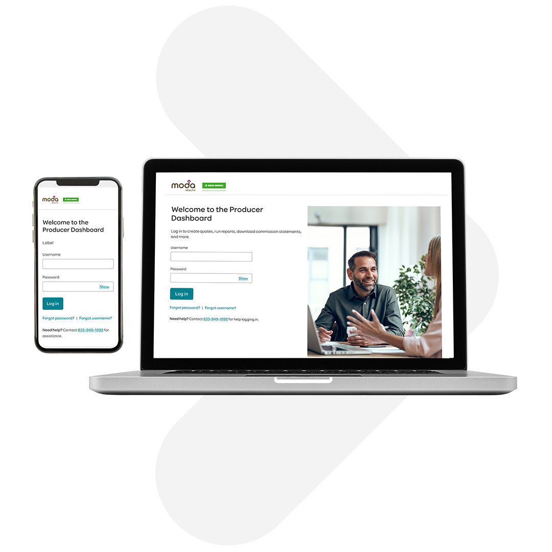 Icon of a computer and phone showing the Producer Dashboard homepage, highlighting easy account management that helps brokers support healthier outcomes for clients.