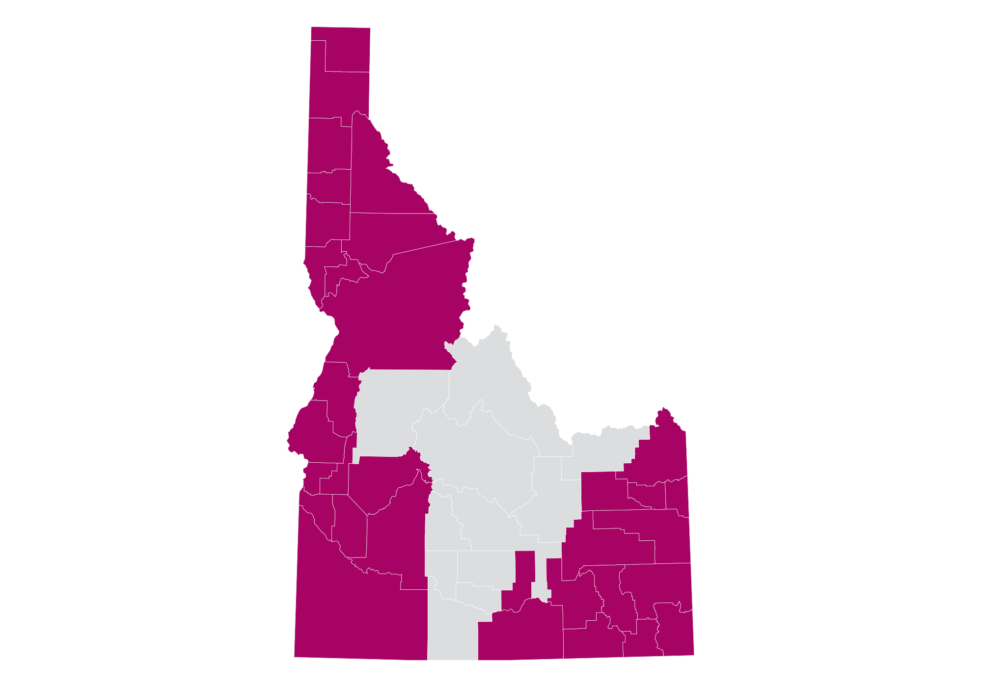 Icon of an Idaho map with outlined counties, representing coverage that helps people access care close to home.