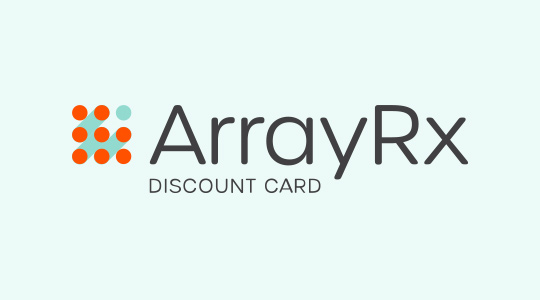 ArrayRx Discount Card logo with soft mint background.