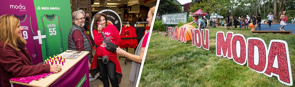 Two photos of Moda Health community events with active participation.