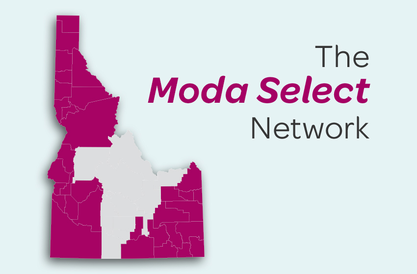 A map of Idaho depicting where the Moda Select Network is available.