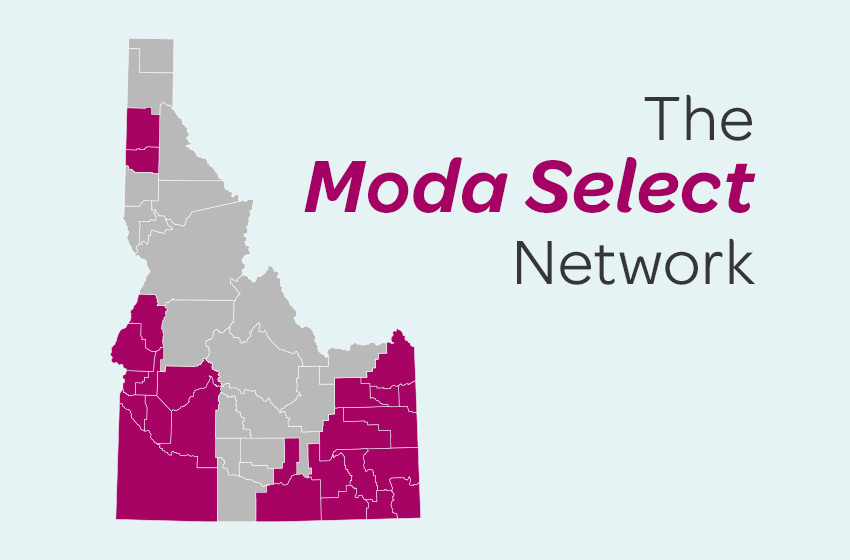 A map of Idaho with the Moda Select Network is available. 
