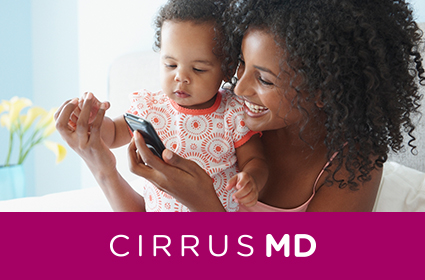 A mom gets medical advice from a doctor using the CirrusMD app.